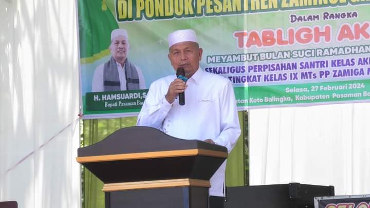 Bupati Hamsuardi apresiasi Ponpes Zamiga dalam menerapkan program Keagamaan.