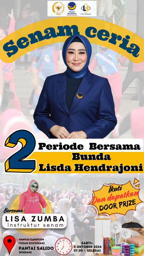 Digelar 5 Oktober, senam Ceria Lisda Hendrajoni pindah lokasi dari Pantai Carocok ke Pantai Salido.