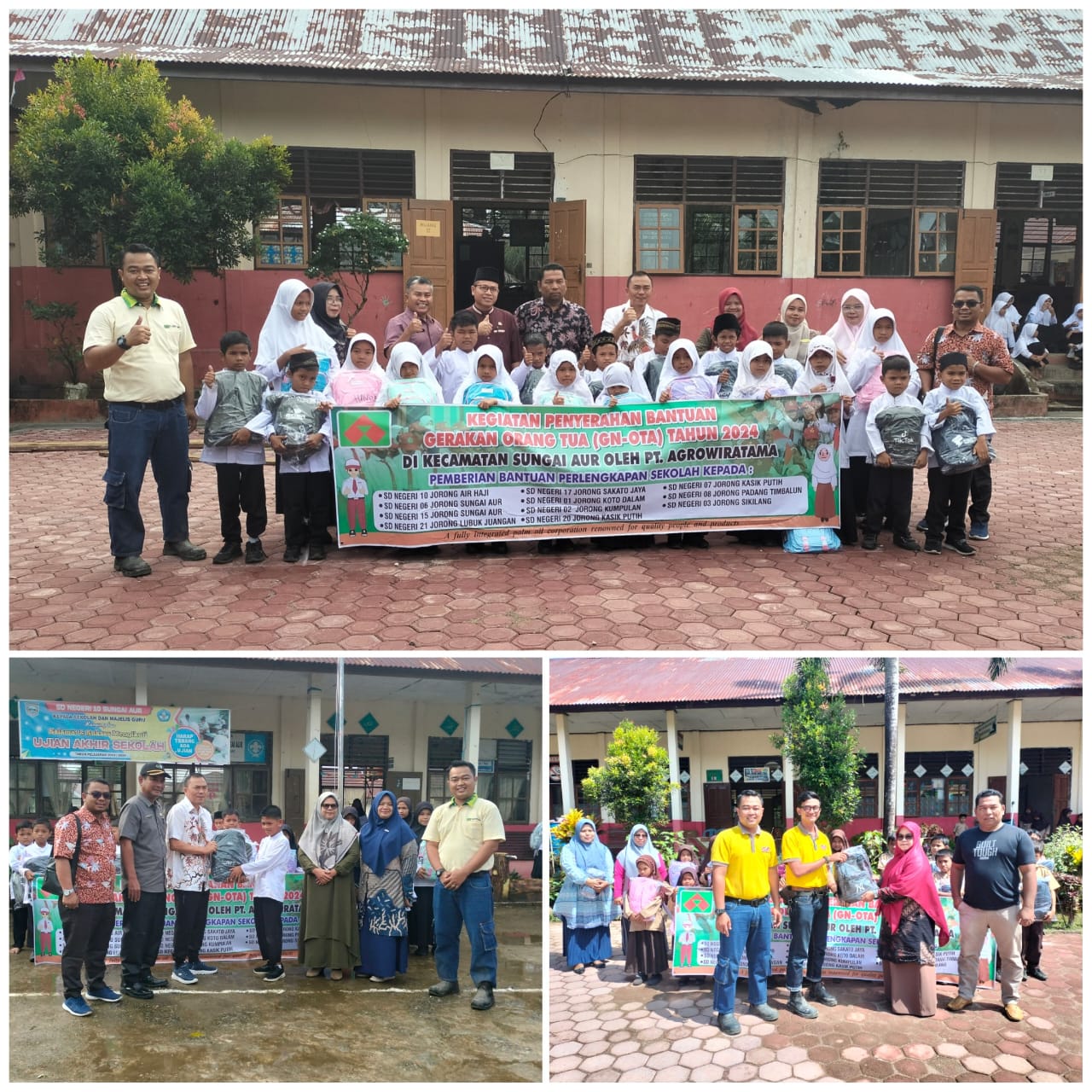 PT Agrowiratam salurkan bantuan perlengkapan sekolah ke 11 SD di Sungai Aur.